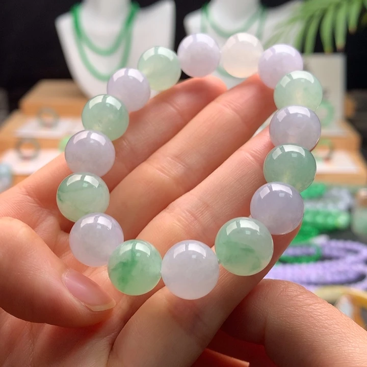 贝***才翡翠未镶嵌手串天然缅甸A货翡翠