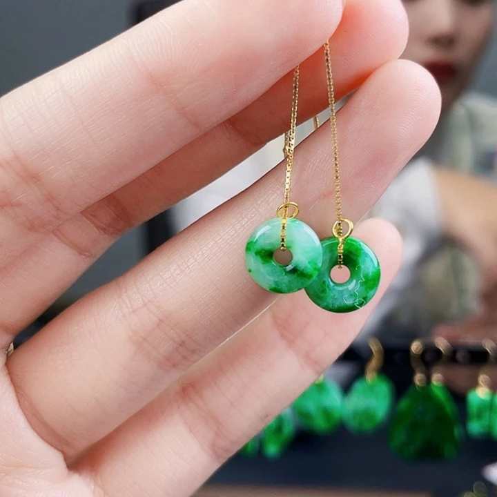 翡翠耳饰银S925镶嵌饰品