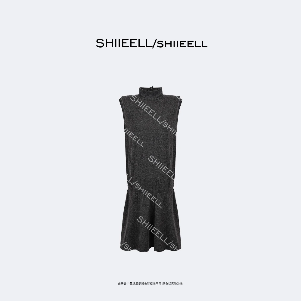 SHIIEELL高智老钱风时尚无袖休闲高领纯色百搭修身连身裙W9781