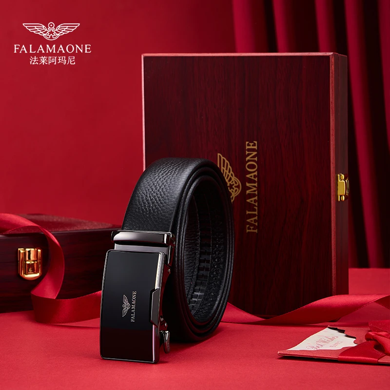 法莱阿玛尼皮带男款真皮2025七夕新款纯牛皮自动扣高档男士裤腰带