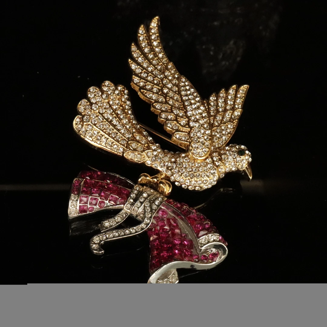 铜合金胸针 胸花百搭新款复古大号飞鸟胸针重工高级感轻奢别针
