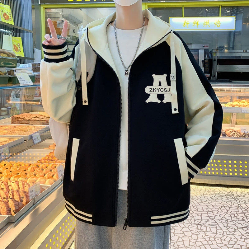 2025高品质春季新款连帽夹克棒球服青少年时尚潮流百搭外套男生