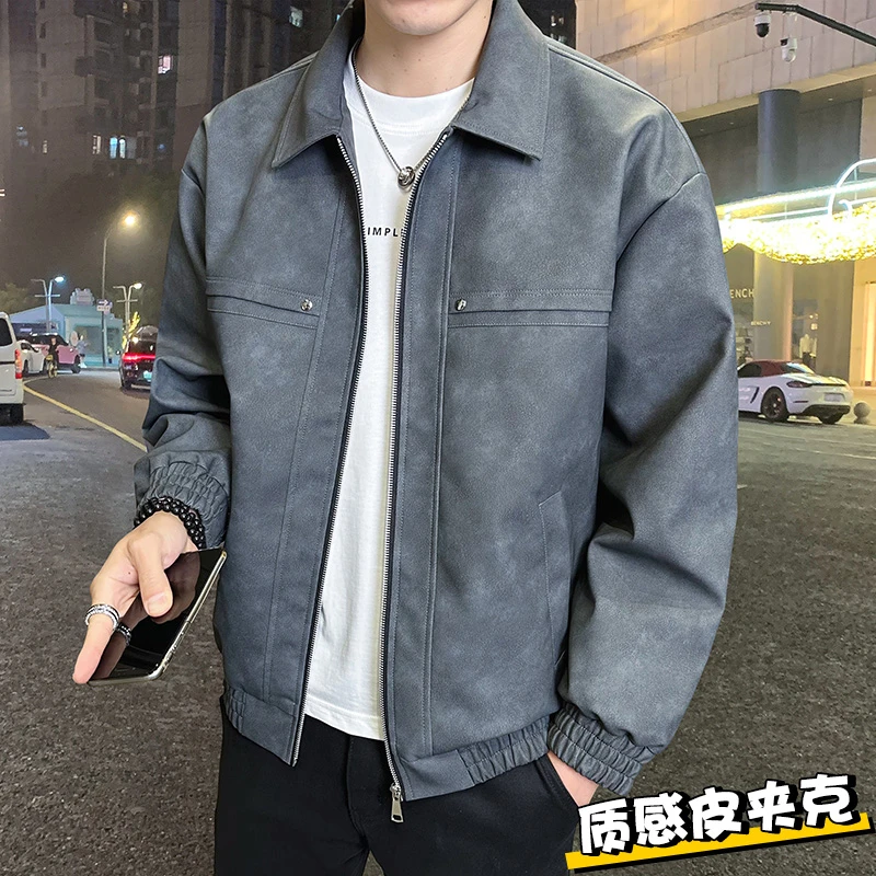 玛斯柏皮衣外套男士春秋季挺括复古休闲美式男生痞帅潮牌PU皮夹克