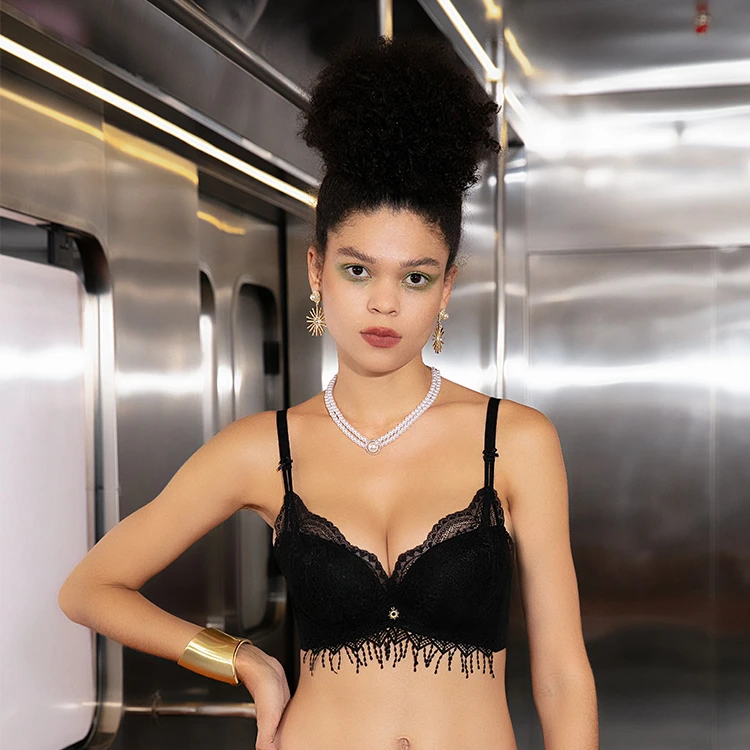 【克拉恋人加厚馒头杯】小胸显大时尚神秘紫色性感蕾丝流苏女士文胸