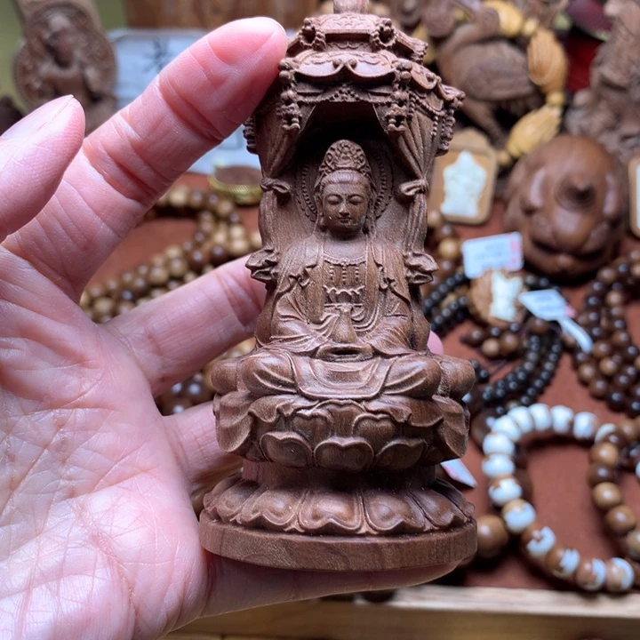 檀香木把件老山檀西方三圣奶香