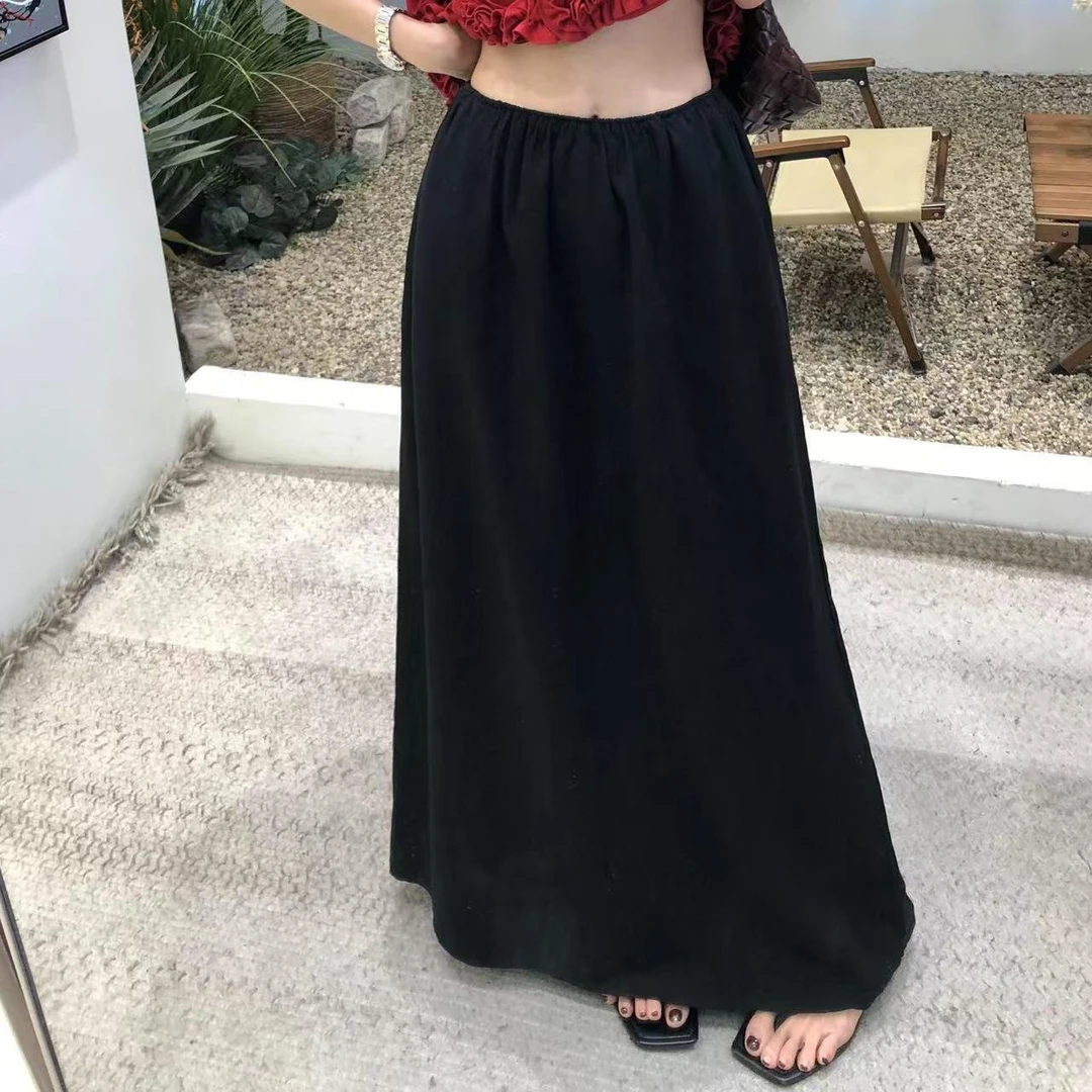 夏日刚需 通勤慵懒气质天丝亚麻显瘦透气凉感弹力腰垂感空气长裙