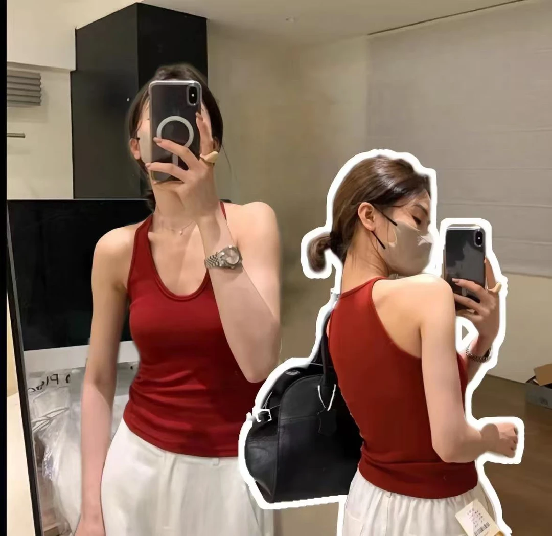 百搭U领挂脖带胸垫吊带背心内搭外穿修身显瘦无袖上衣