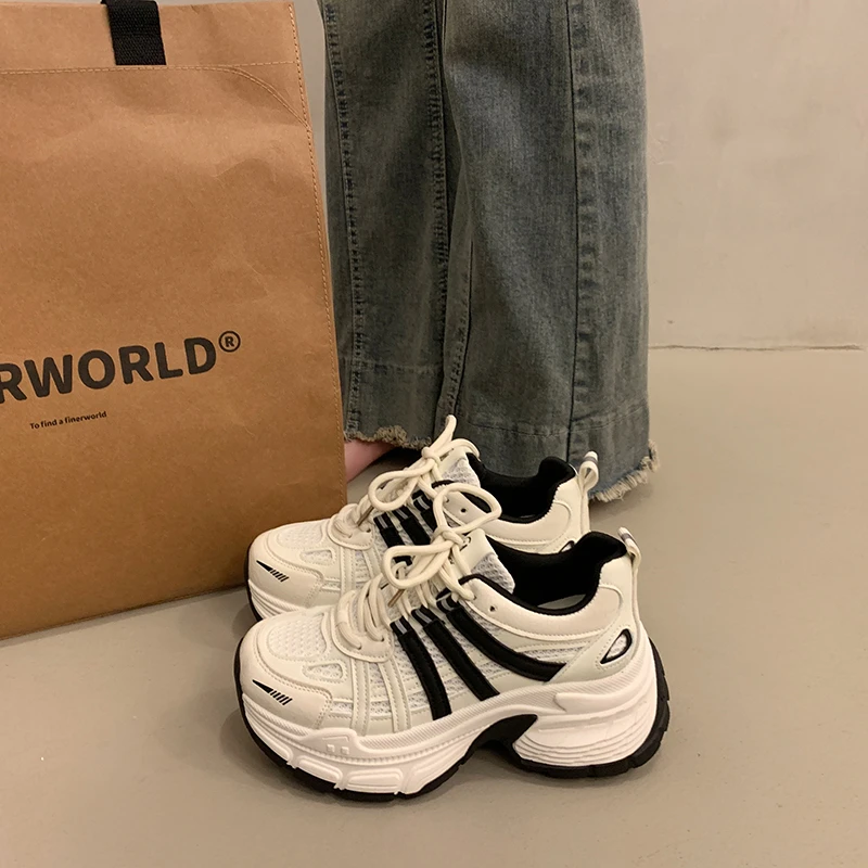 爆款厚底松糕老爹鞋女春秋小个子增高2025新款超火百搭运动休闲鞋