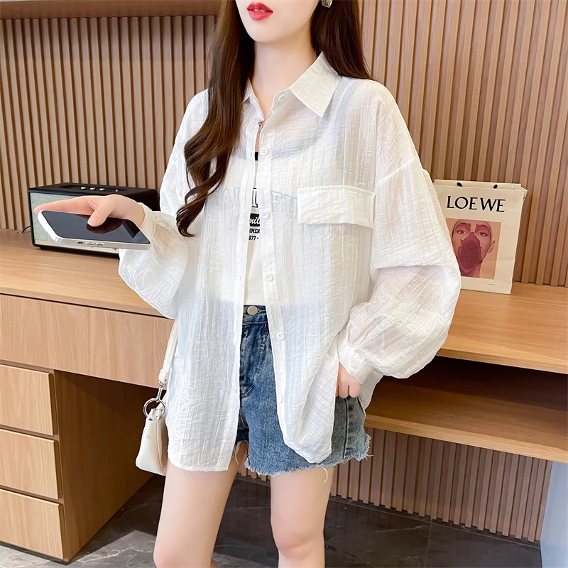 透气衬衫防晒衣女夏季薄款2025新款宽松韩版大码防晒服开衫外套潮