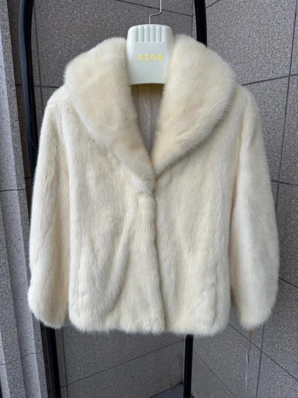 人造皮草 青果领女短款长袖立翻领蝙蝠袖