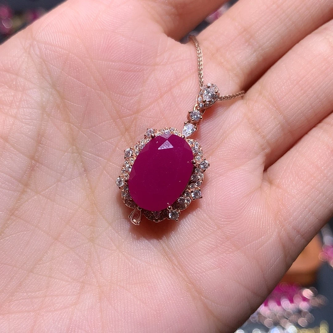 红宝石银S925镶嵌吊坠(赠链)