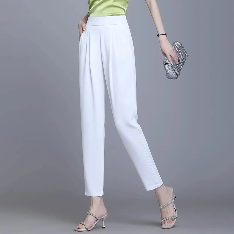 轻 薄 丝 滑 冰丝凉感哈伦裤女夏季薄款休闲九分女裤垂感萝卜裤子