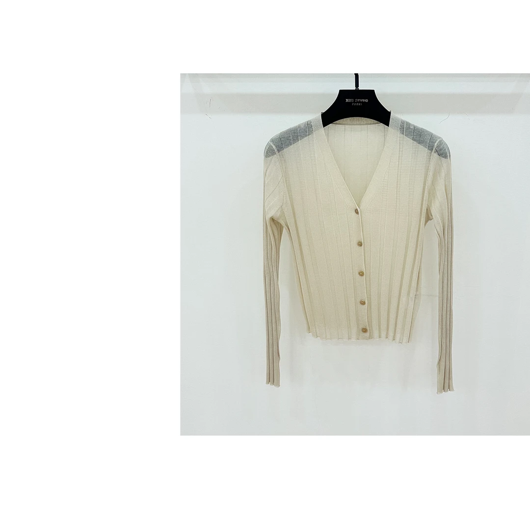 JIAYE CHAN时尚优雅坑条v领显瘦上衣