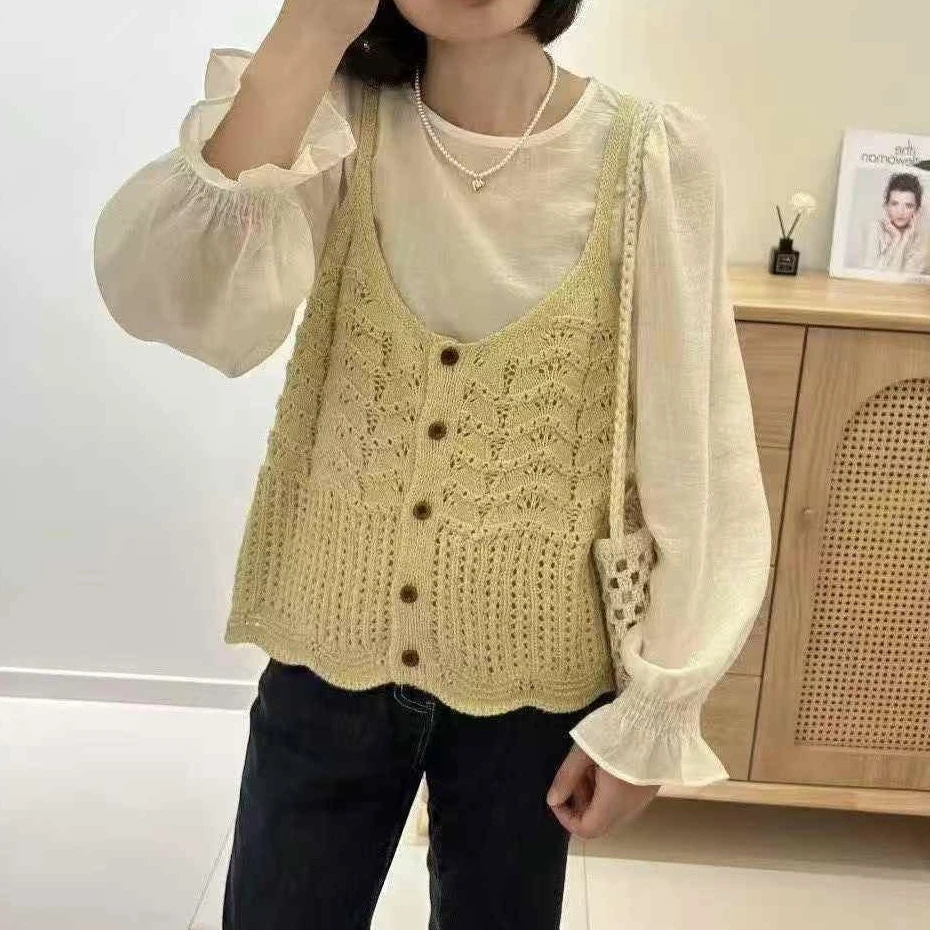 韩系慵懒风针织吊带马甲背心套装女秋季2025新款上衣两件套