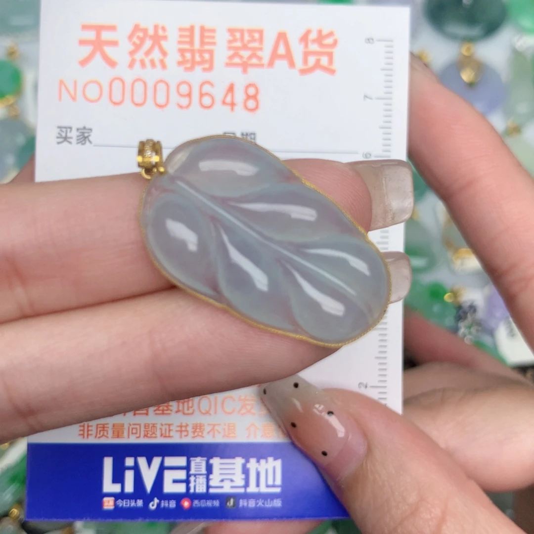 翡翠18K金镶嵌颈饰叶子