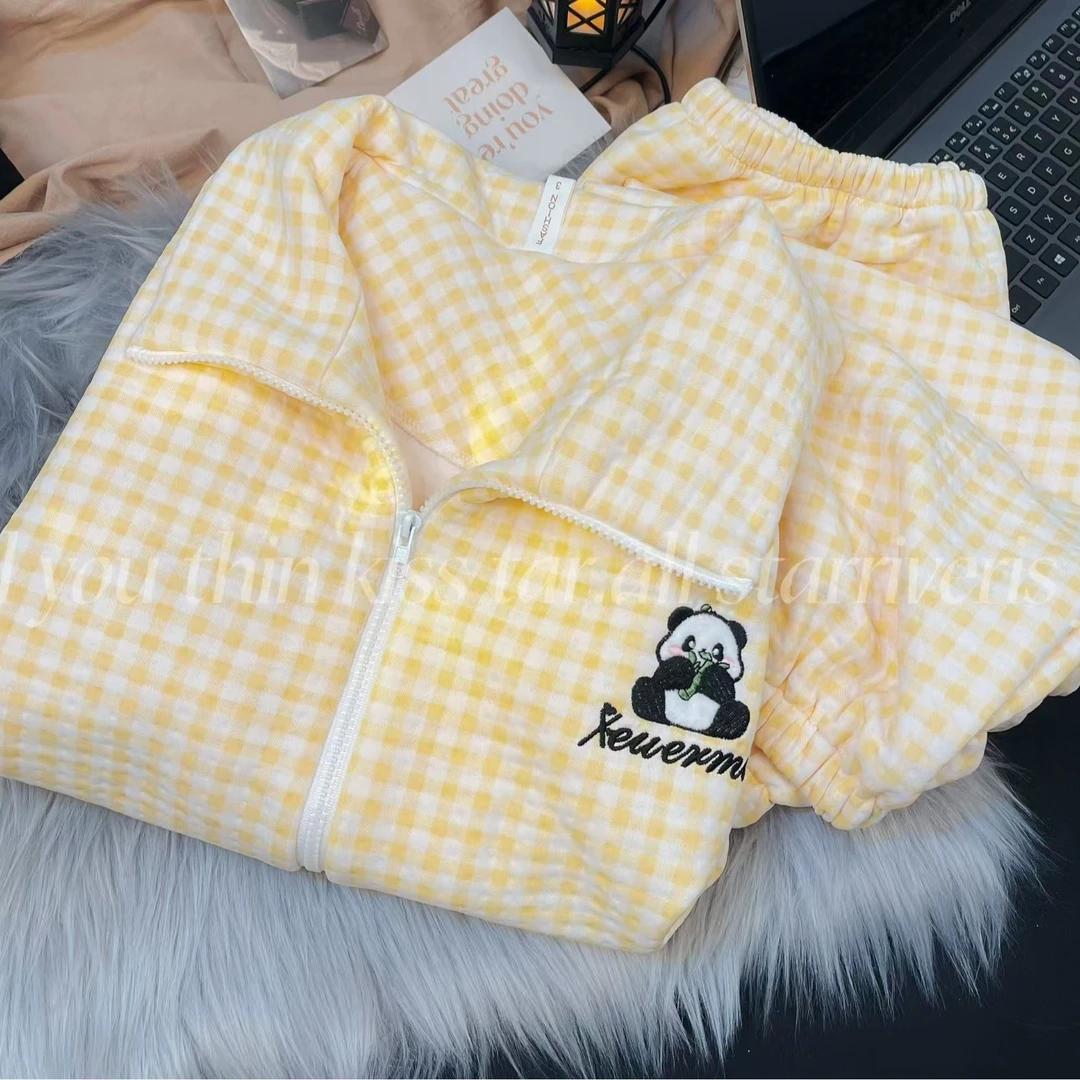 冬季长袖长裤微胖女生大码女生胖mm200斤睡衣女套装甜美家居服