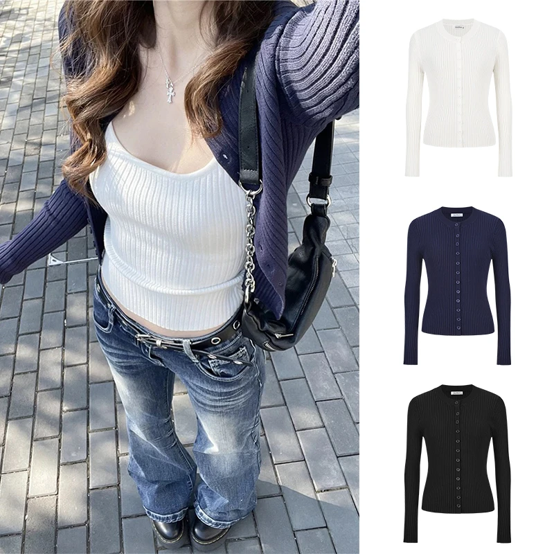 Moses Queen/魔西女王时髦单排扣针织开衫外套夏内搭吊带背心上衣