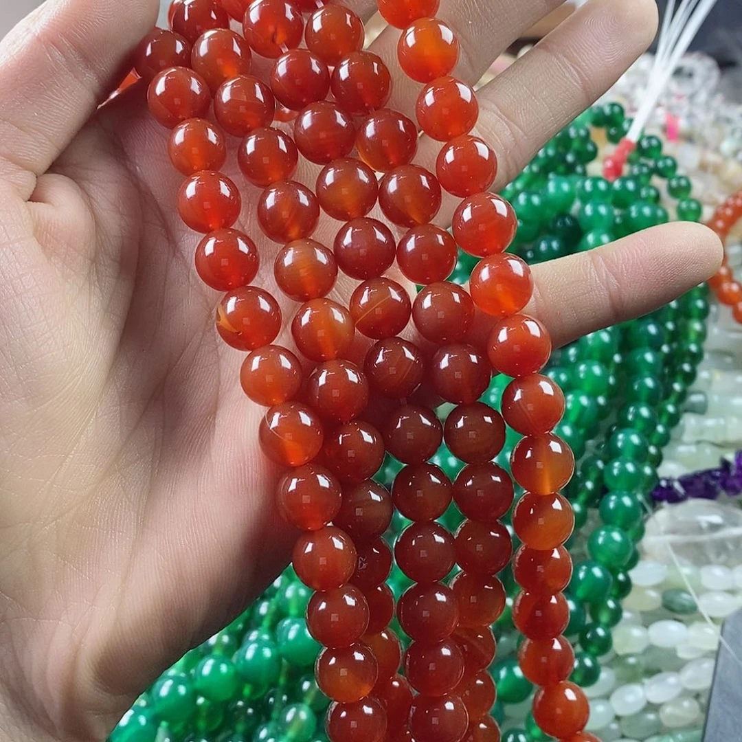 玛瑙/玉髓珠宝半成品合金一条天然10mm红玛瑙圆珠A级