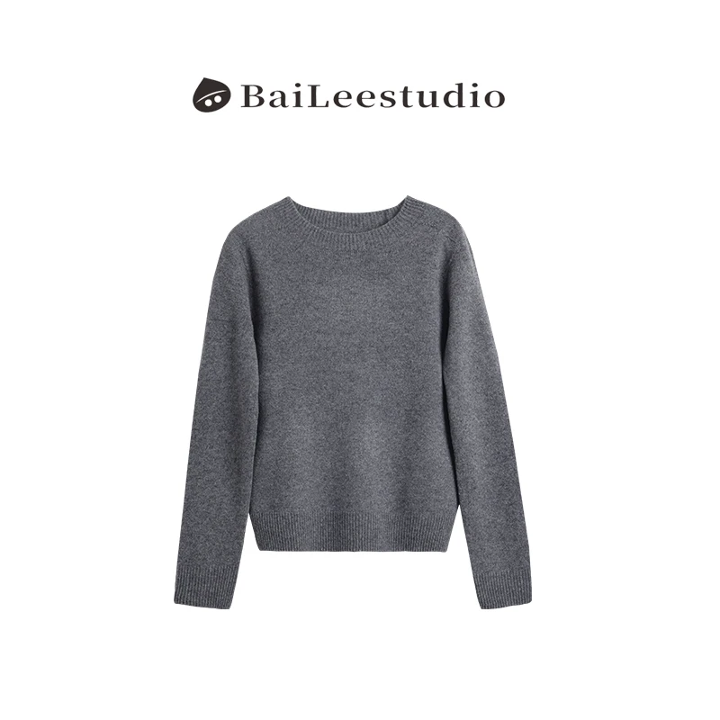 【柏栗良品】经典版型螺纹圆领净版100绵羊套头毛衣8168