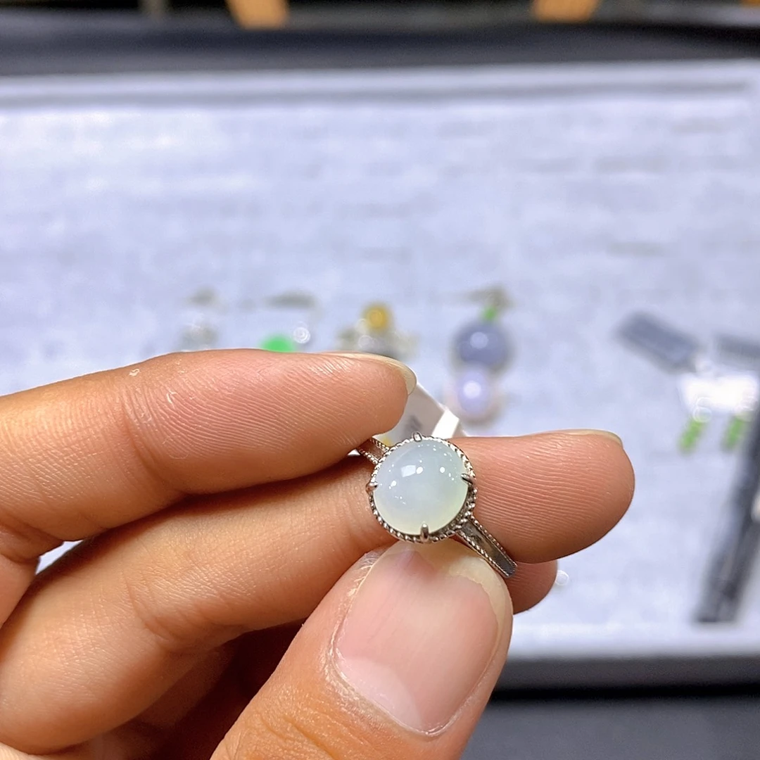 翡翠戒指银S925镶嵌14号