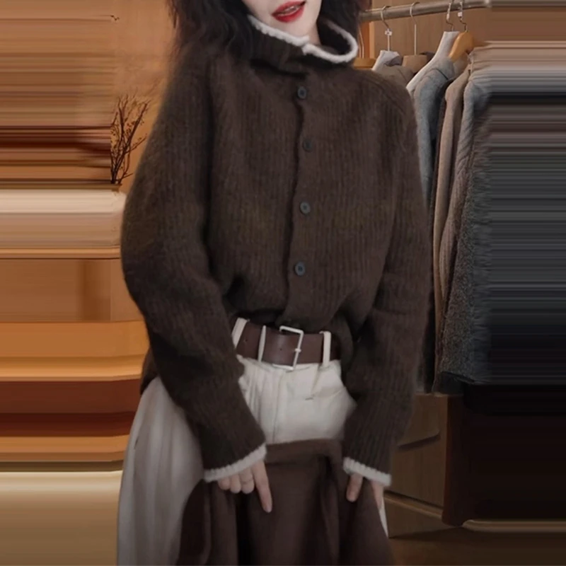 M511时尚新款韩版宽松显瘦高领针织衫女软糯百搭开衫外套上衣