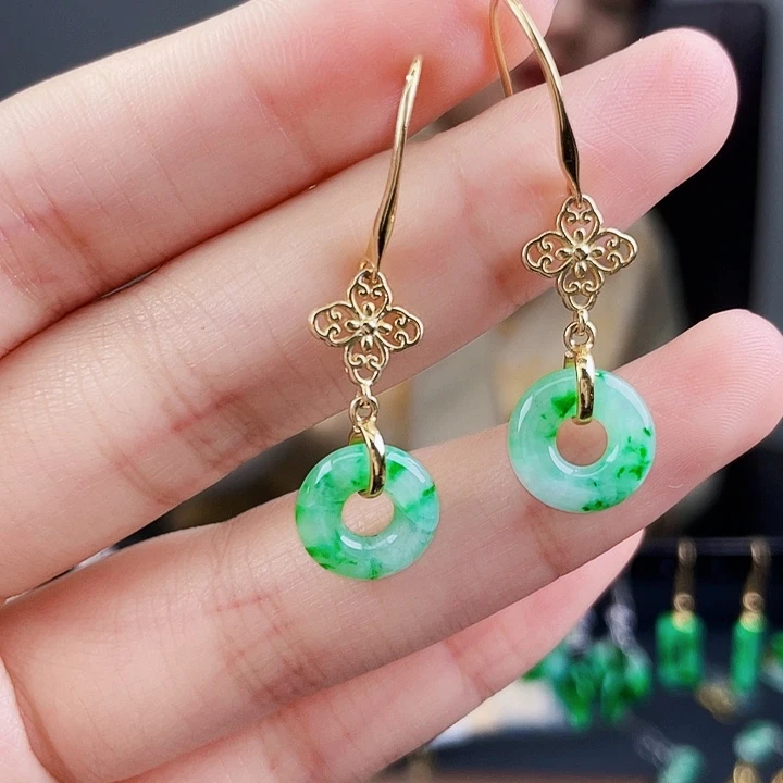 翡翠耳饰银S925镶嵌饰品