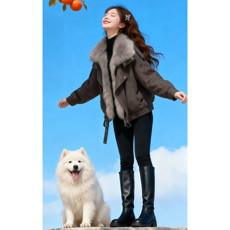 【雪国精灵】高级感轻奢毛茸茸棉服短款女士2025冬季新款保暖外套