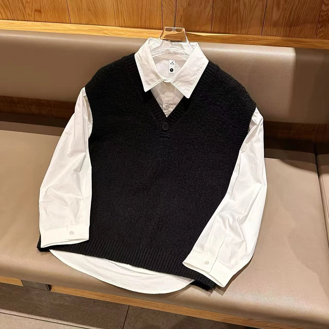 简约个性休闲百搭时尚宽松潮流秋季新款纯色男士马甲背心上衣