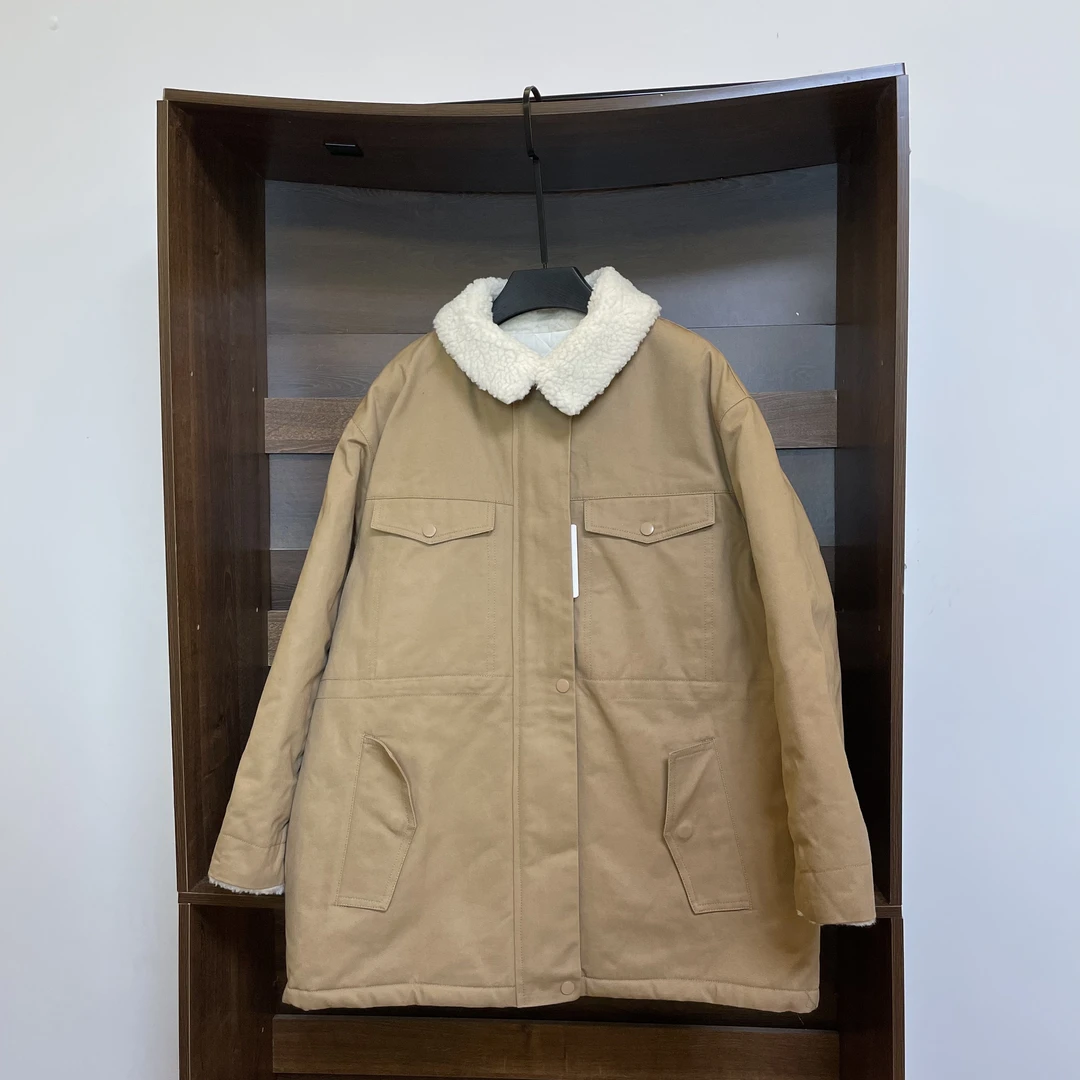 冬季加厚棉质斜纹拼接巴恩风棉服外套