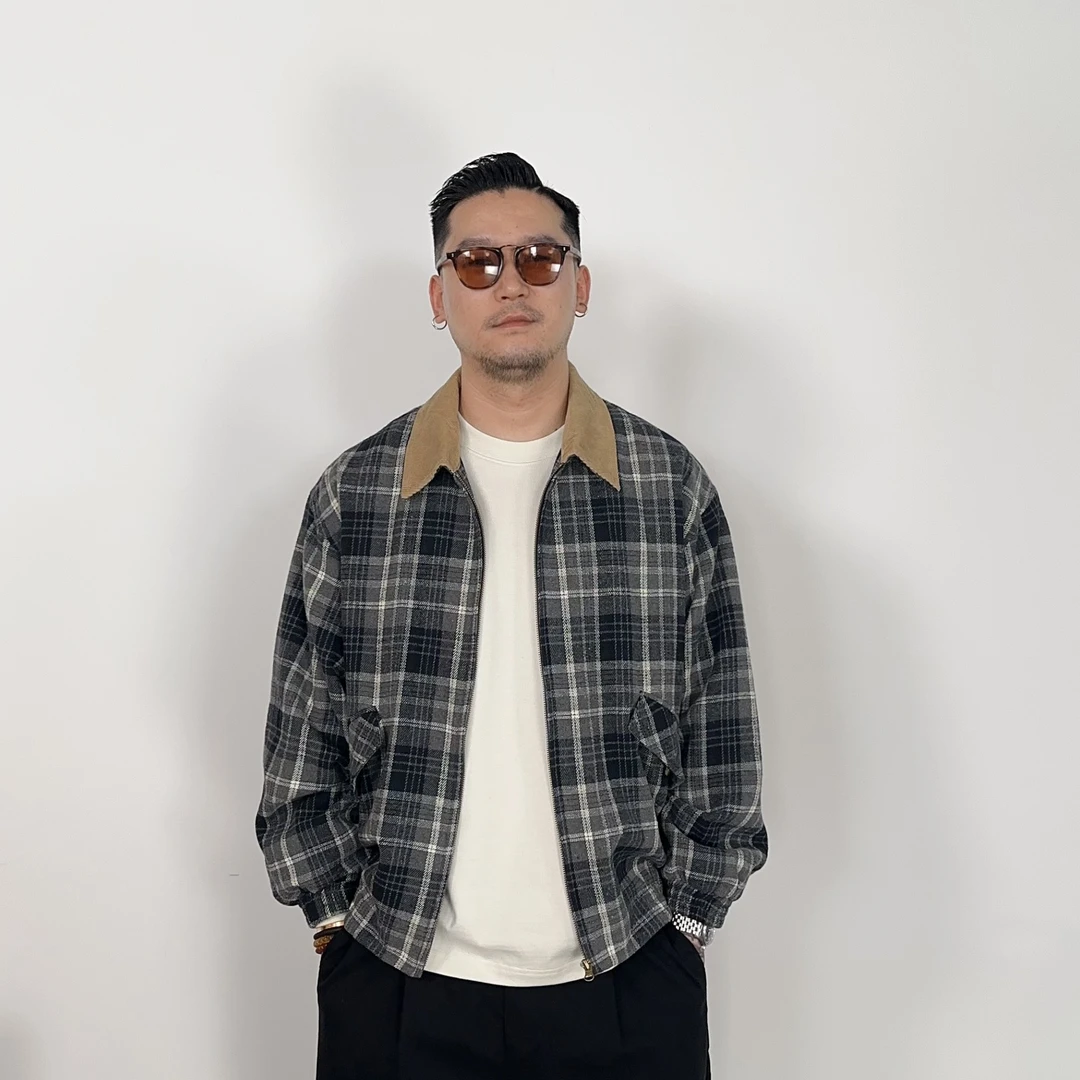 25FW秋季复古格纹夹克外套休闲百搭格子长袖上衣宽松翻领夹克