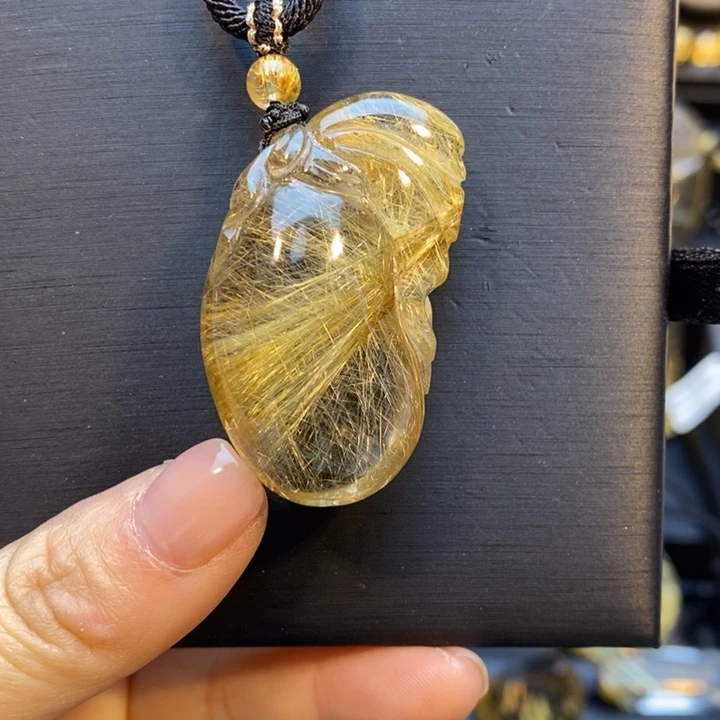 发晶颈饰未镶嵌金发晶福袋吊坠