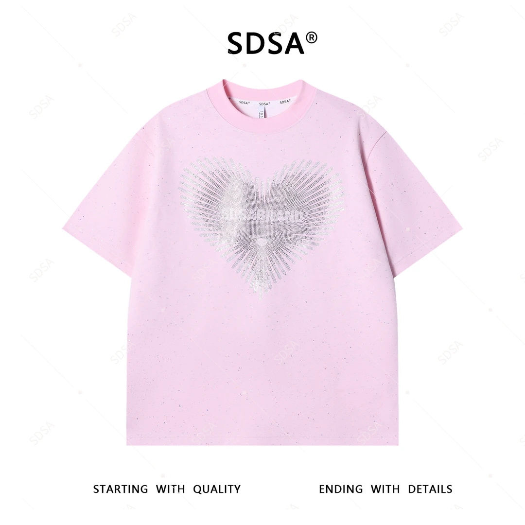 夏季高级感新款男士简约泼墨烫钻爱心字母短袖T恤轻奢圆领上衣