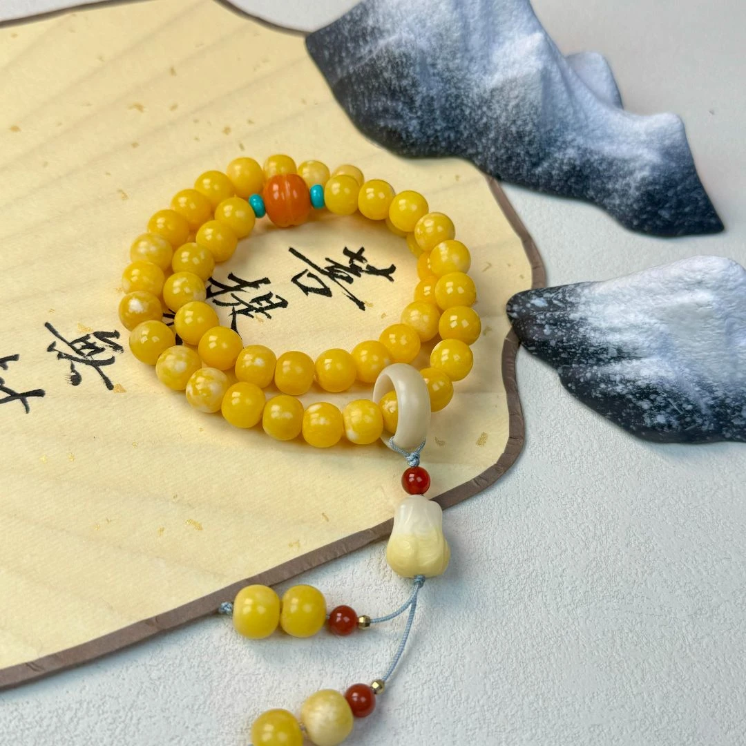 【春和景明】蜜蜜色天然风化菩提根双圈手串手持男女搭配文玩饰品