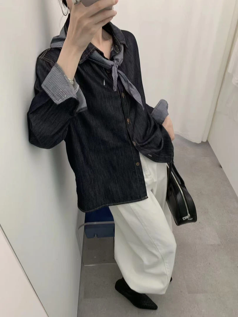 兰卡家夏季新款薄牛仔外套（带披肩）