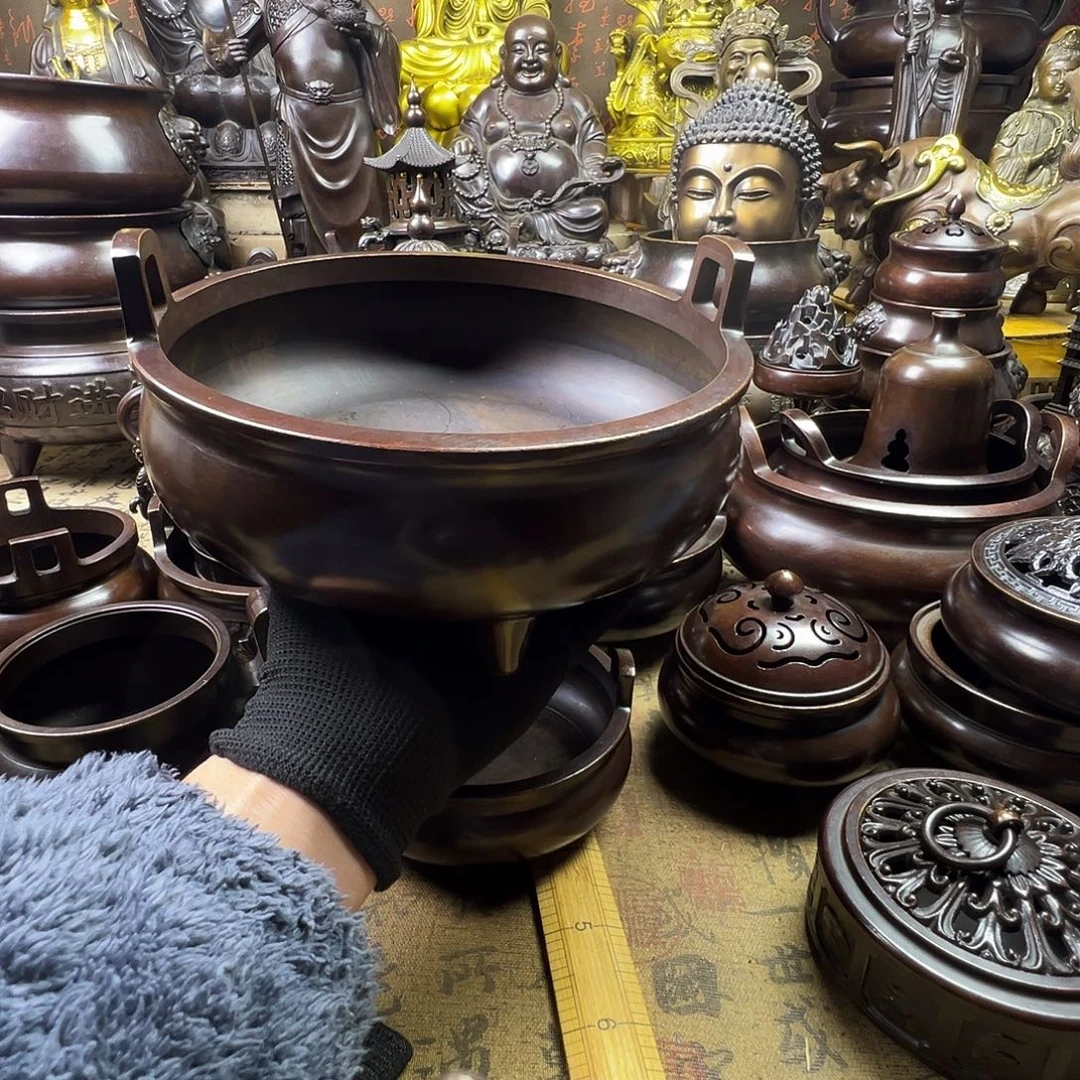 20公分口径冲天耳炉铜香炉供香炉家用熏香炉风水摆件