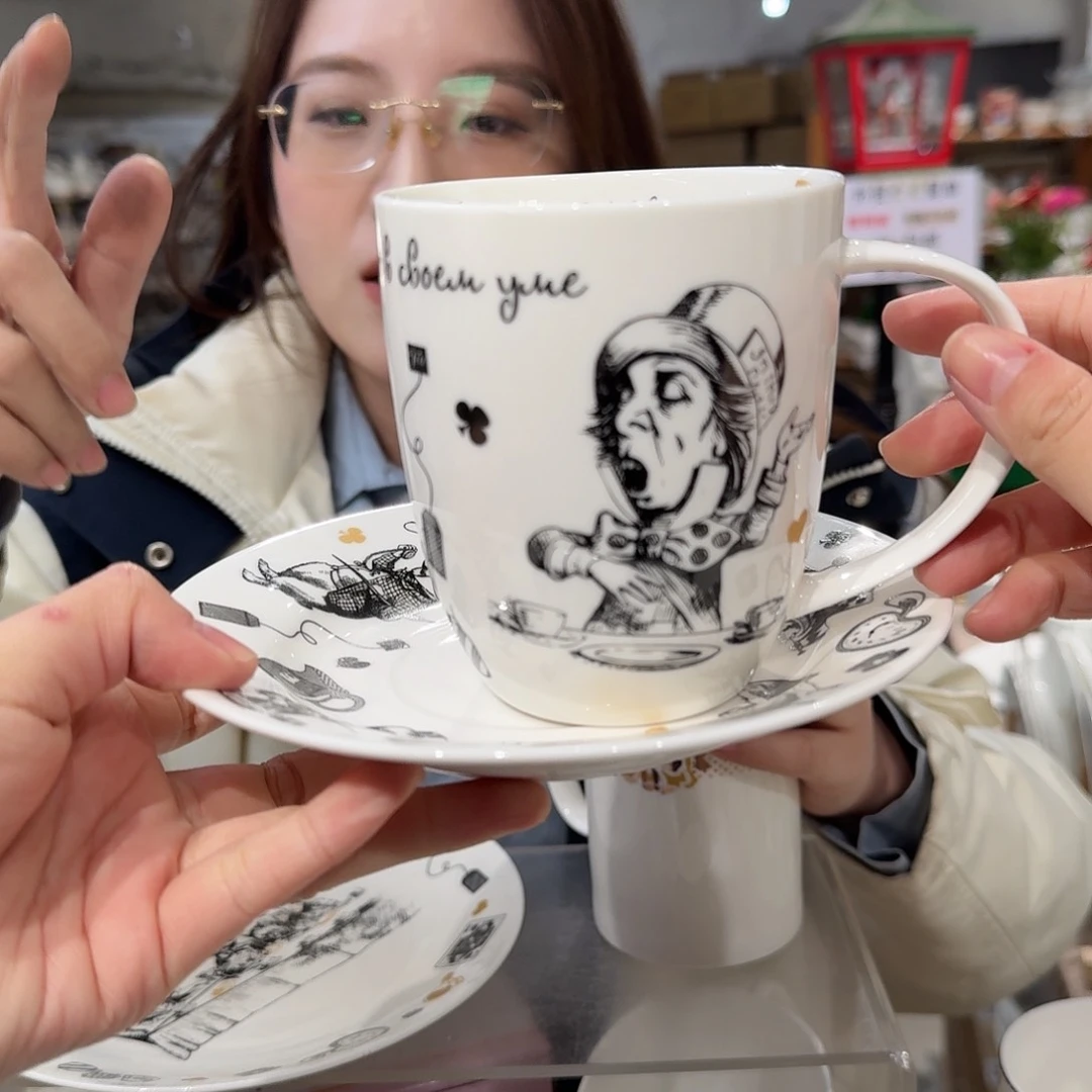 瓷骨瓷大号咖啡杯碟一套420ml外贸尾单