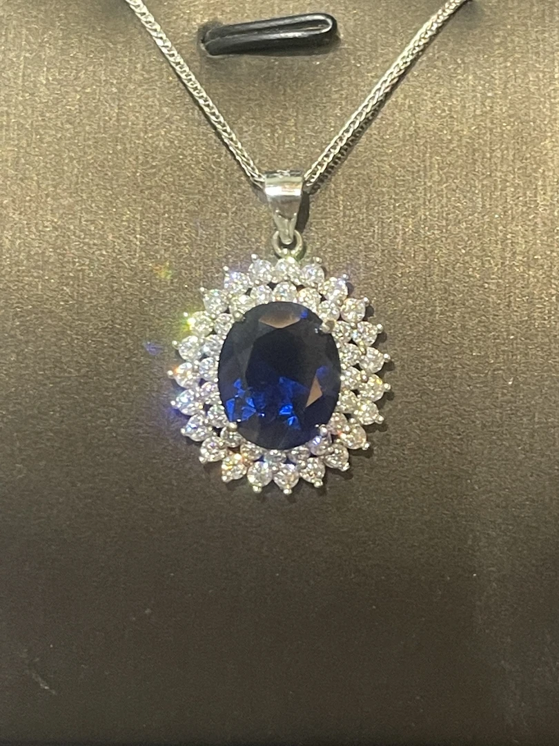坠链均925银  S925银吊坠 大克拉重工 精切皇家蓝蓝色精品吊坠