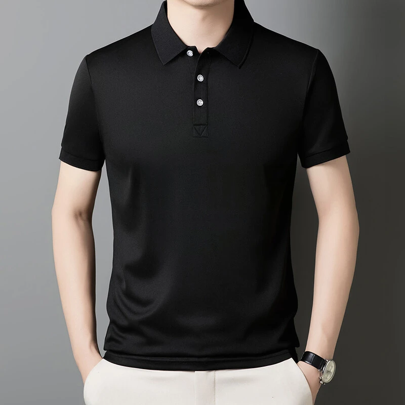 短袖男款爆款2025新款男士免烫POLO衫夏季纯色仿蚕丝棉T恤男翻领