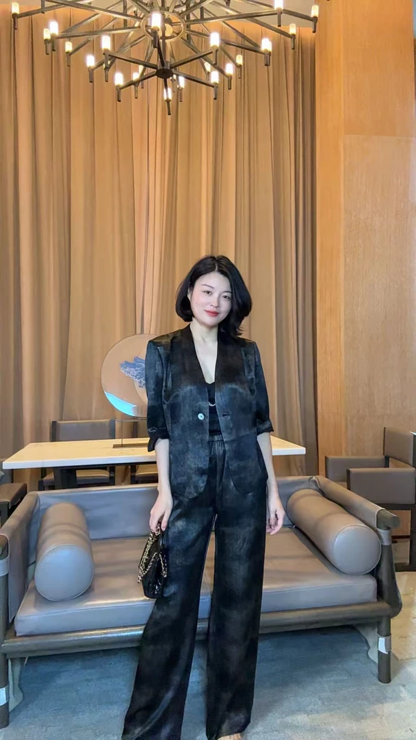 TANTAN  醋酸00  气质时尚松紧腰头裤子西装套装1702