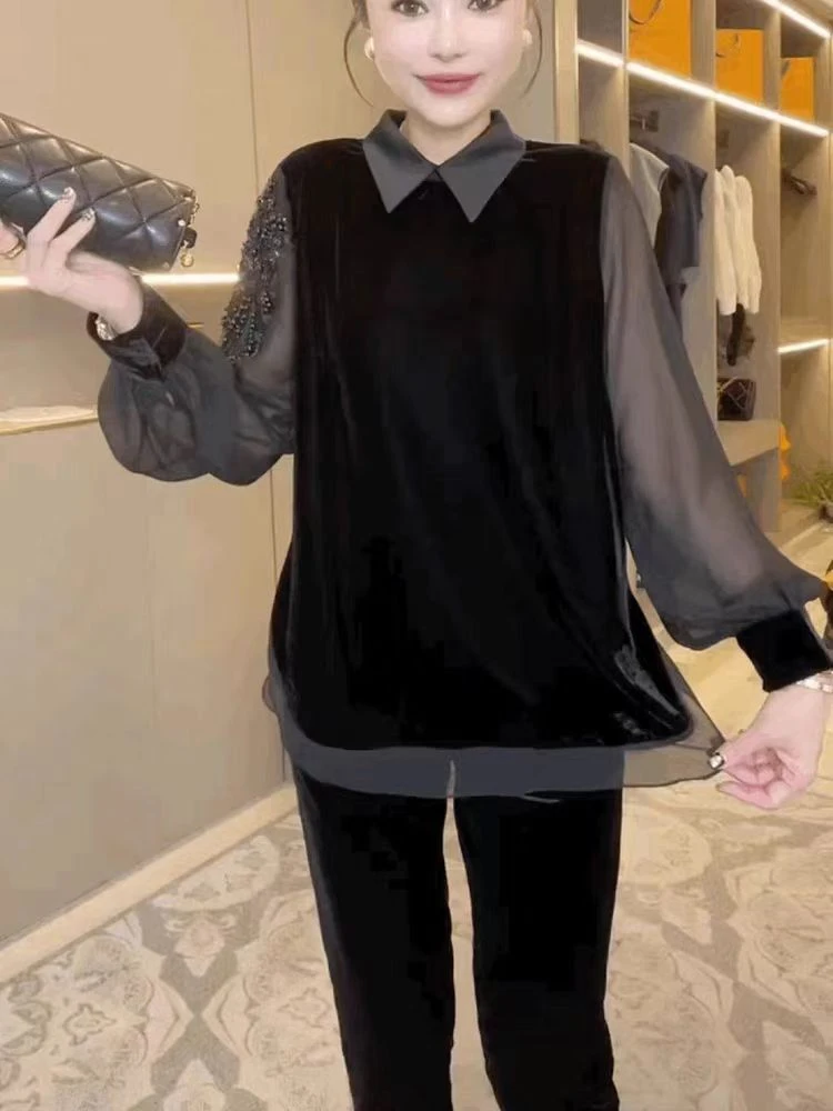 2025 新款韩版修身显瘦蕾丝花边拼接长袖打底衫秋冬上衣女T恤潮