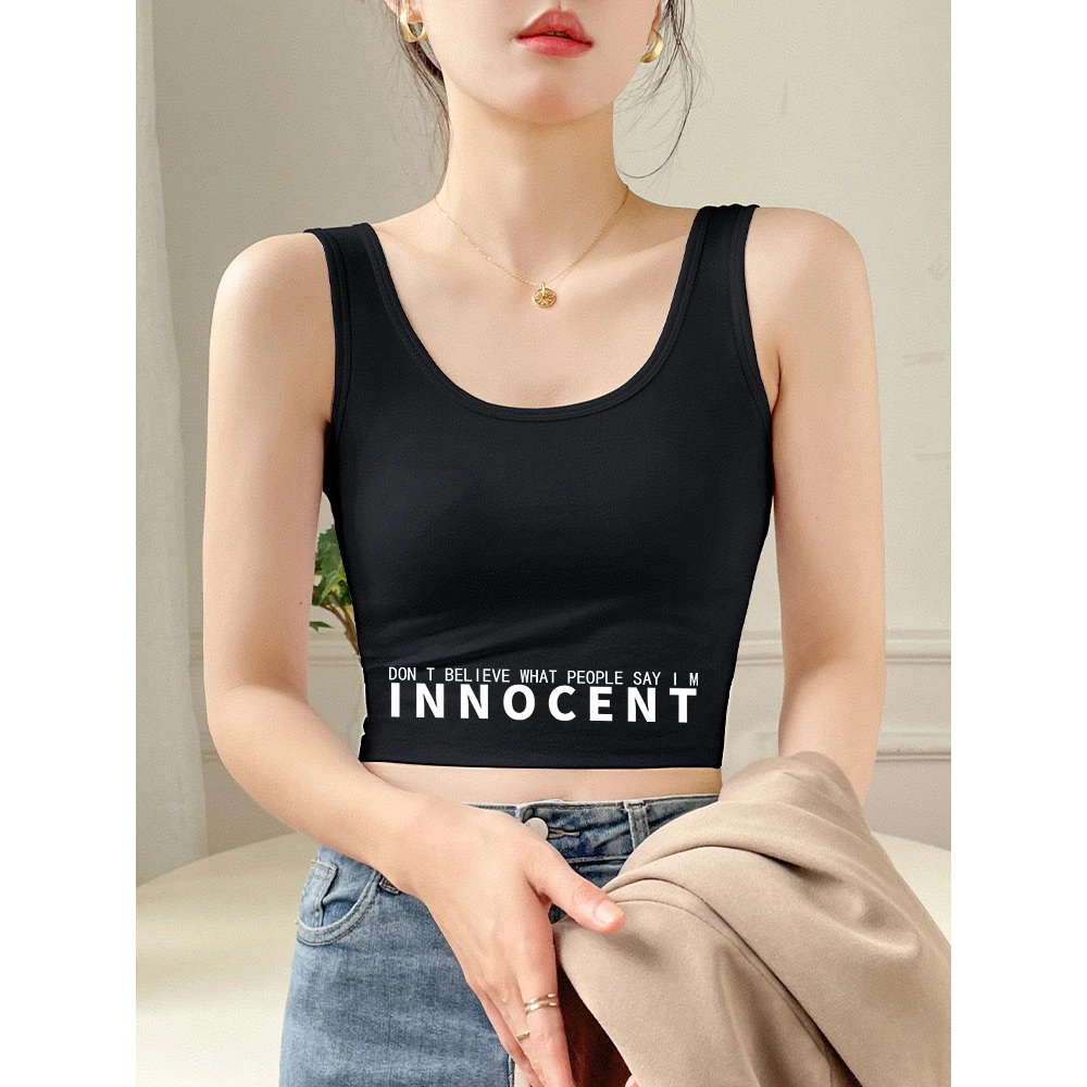 性感风黑色短款吊带背心女内搭夏季白色辣妹宽肩95棉遮副乳外穿