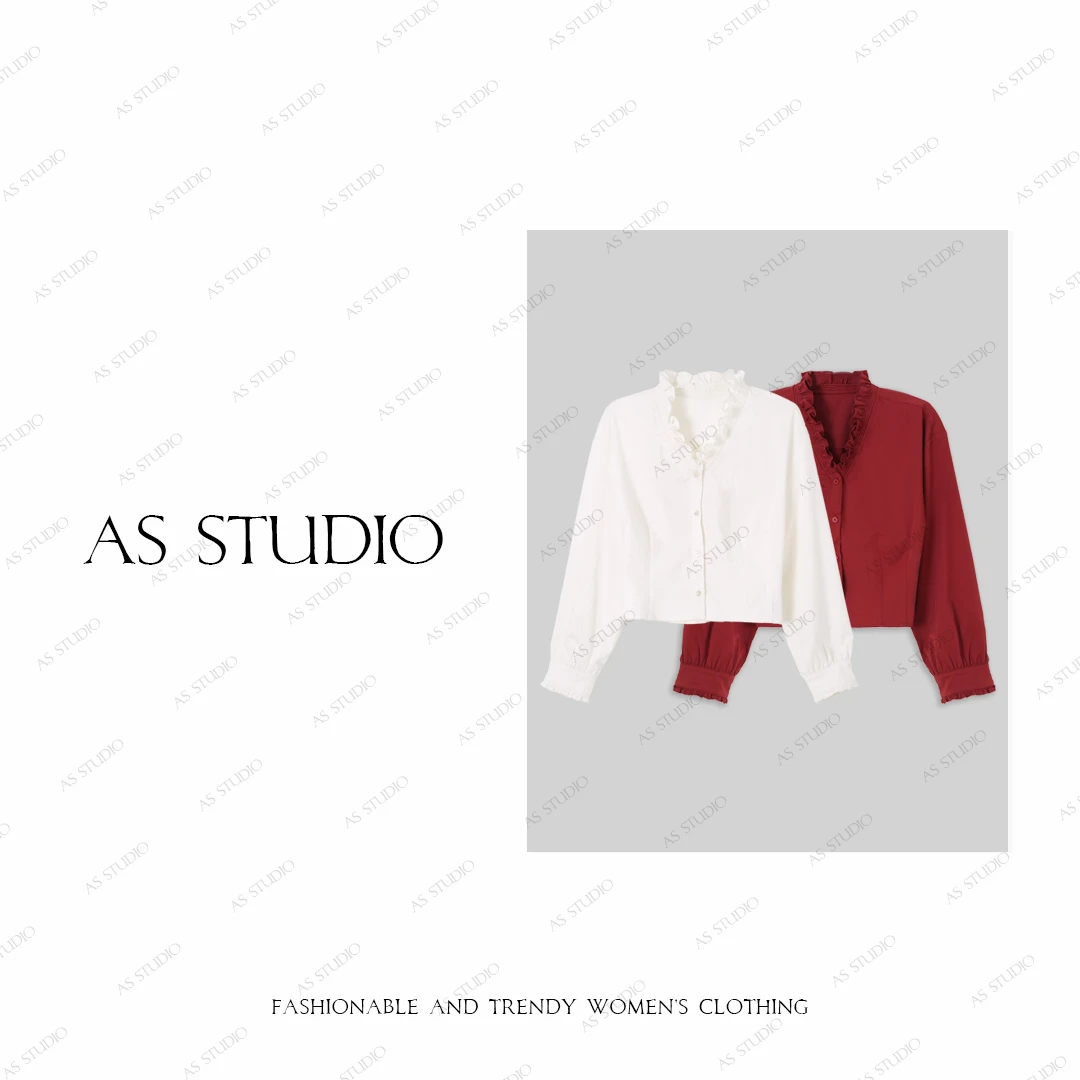 【AS小花边】25新简约减龄时尚百搭法式木耳领衬衫AS25QCS00416