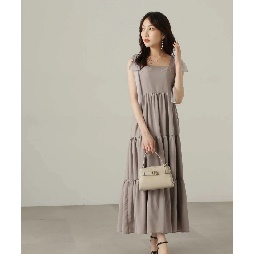 【Yumiko】 秋季上新 N 肩部缎带抗皱面料气质优雅风女士吊带连衣裙