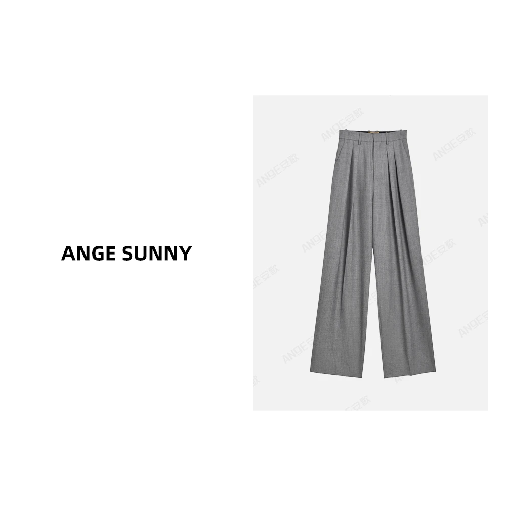 ANGE SUNNY【rosé同款  极简羊毛西裤】混纺简约捏褶垂感权利西裤