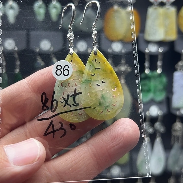 翡翠耳饰银S925镶嵌燕