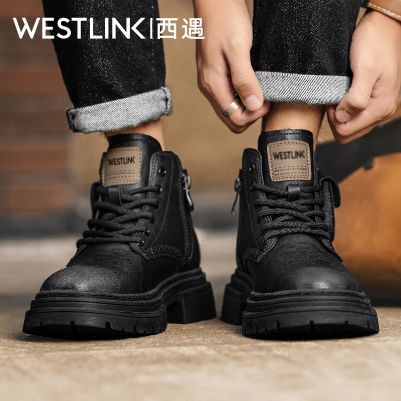西遇男鞋英伦风马丁靴男款潮流复古工装靴子男户外时尚高帮皮鞋男