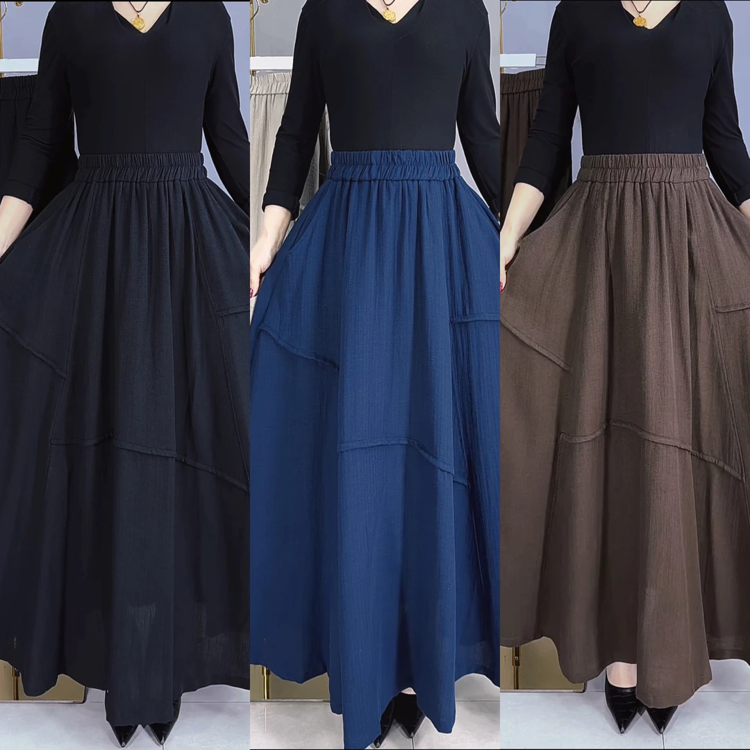 1501-3春夏新款高级显瘦（猫眼麻）女士大摆半身裙2025年款