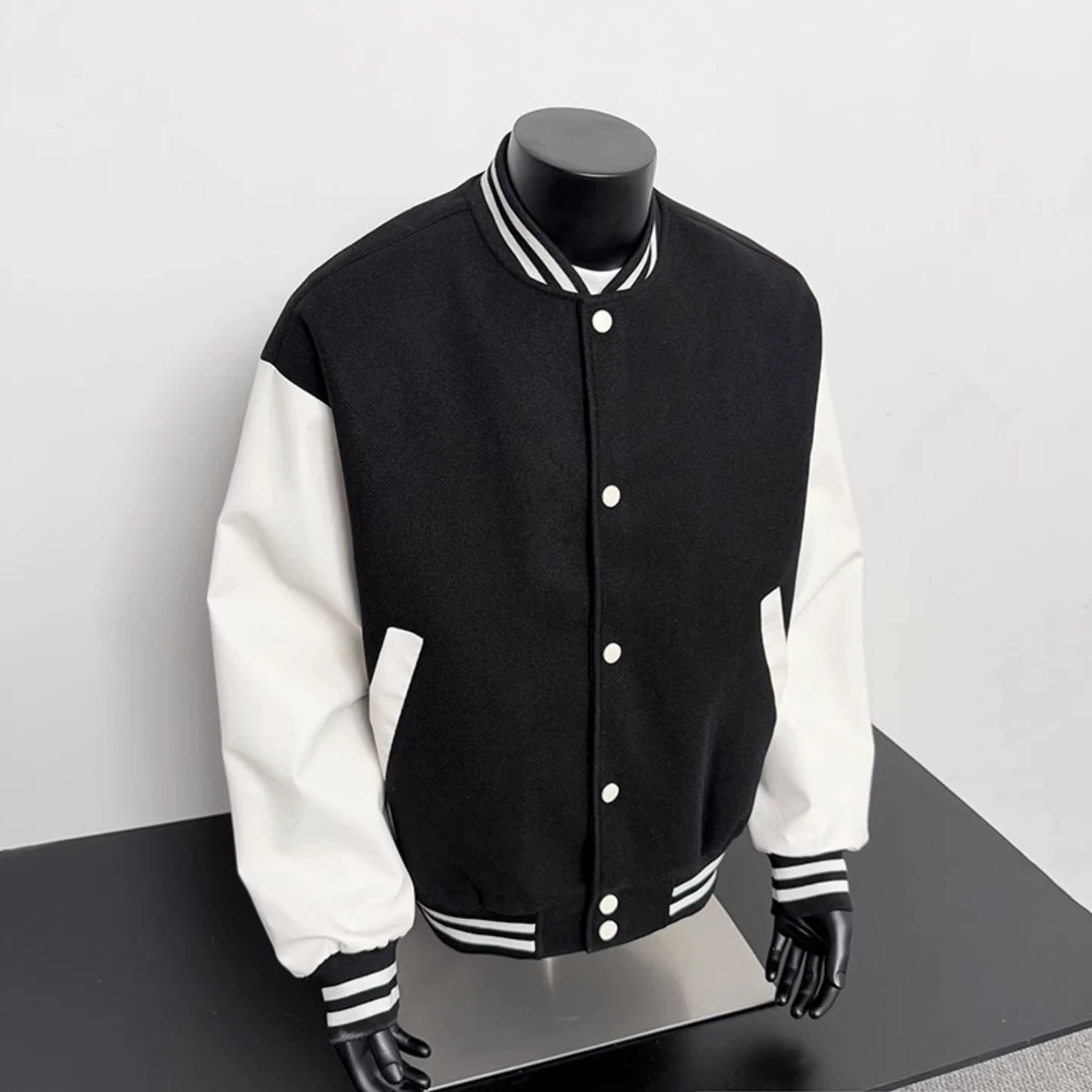 美式2-300斤特大码运动痞帅外套秋冬男女撞色拼接棒球服立领夹克