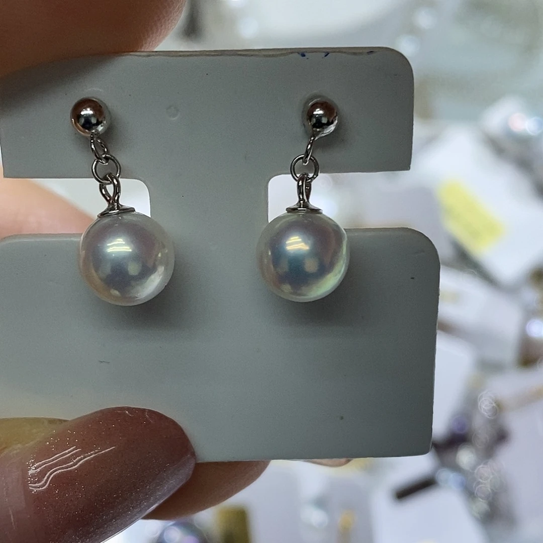 淡水珍珠耳钉银S925镶嵌