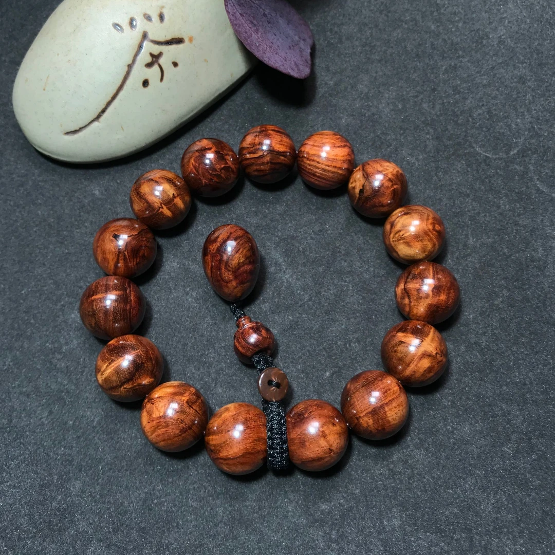 【浮生甄选】海南黄花梨黄金油梨水波瘤疤1.5手串FS027